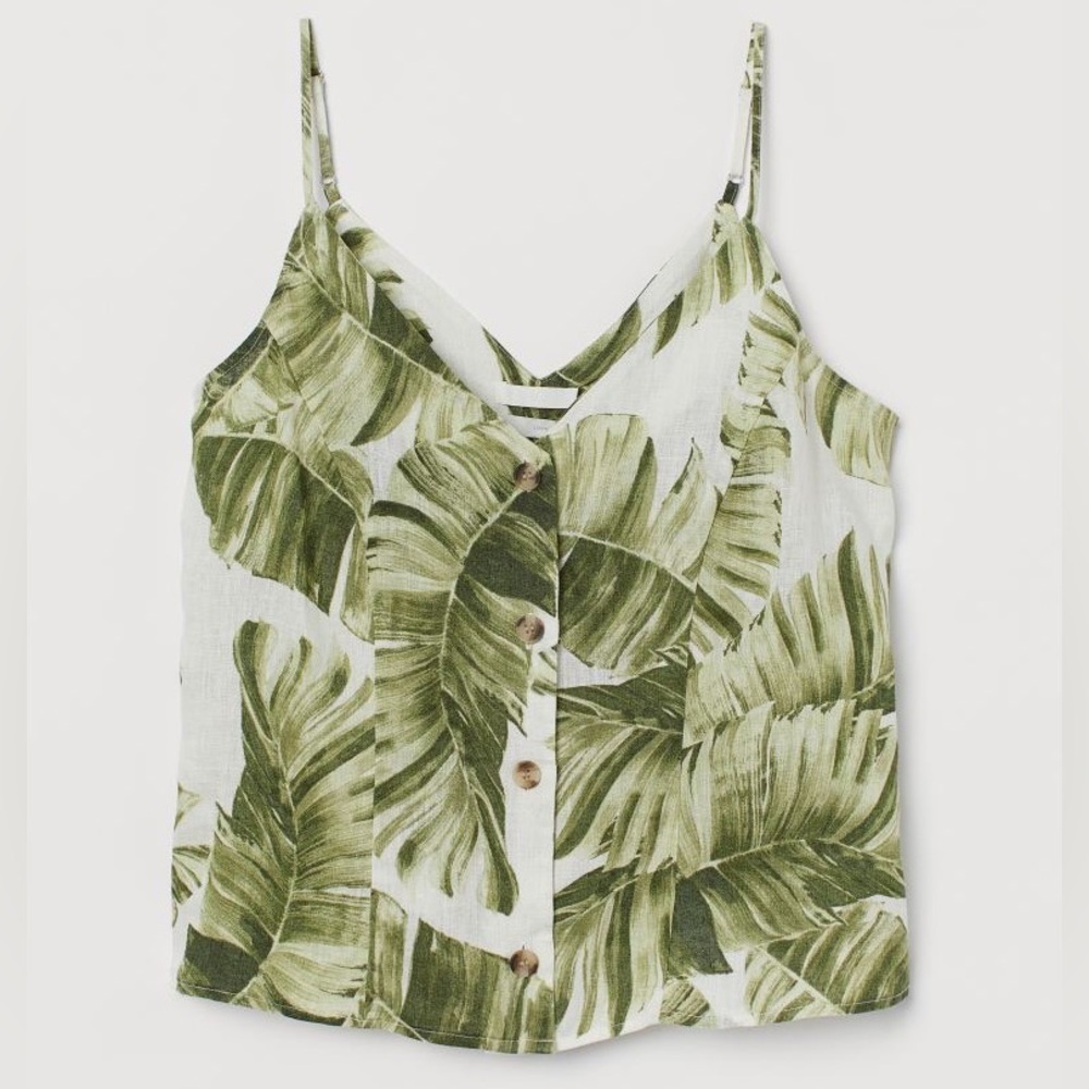 H&M Tropical Palm Linen Tank Top
